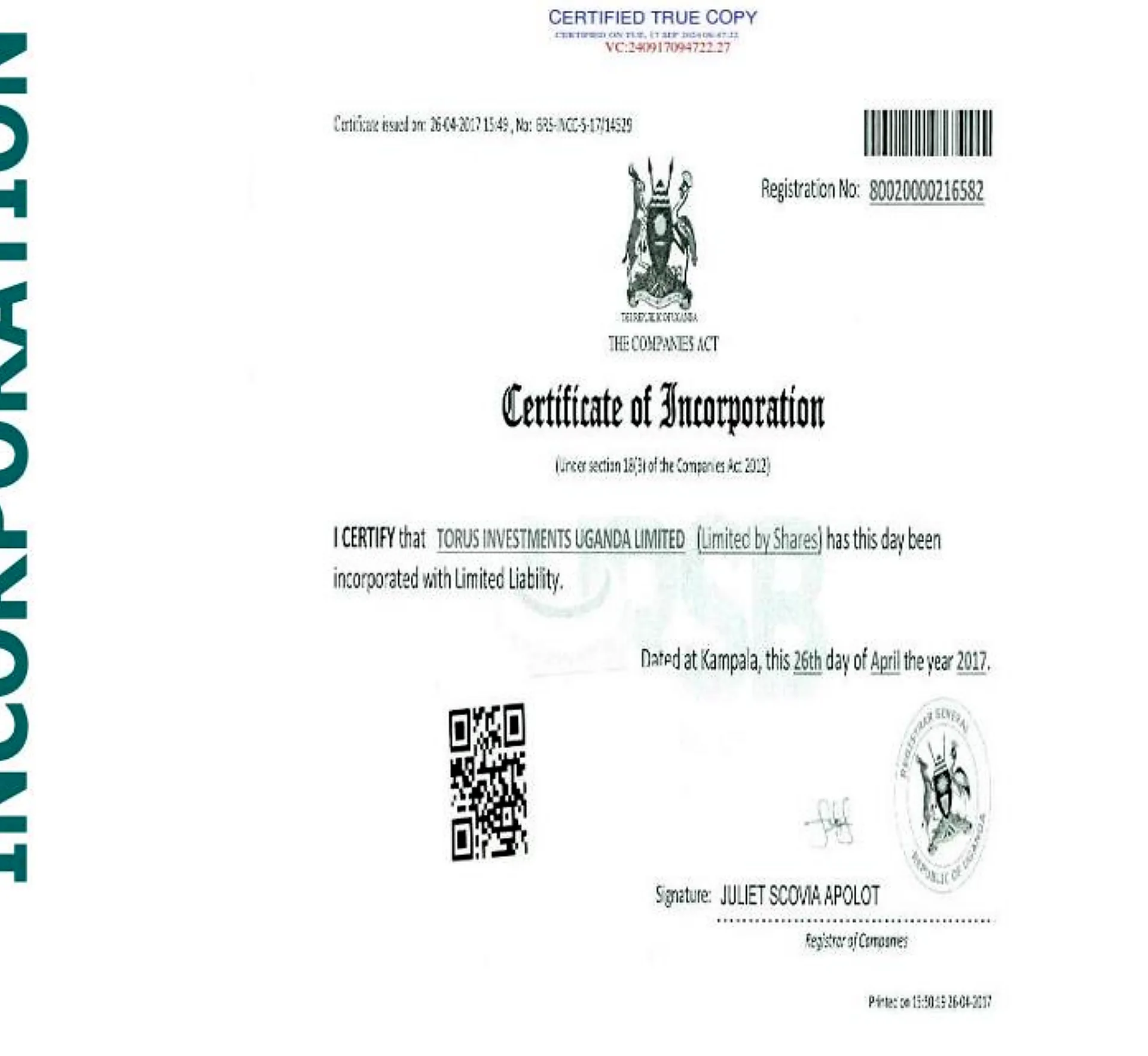 URSB Certificate of Incorporation